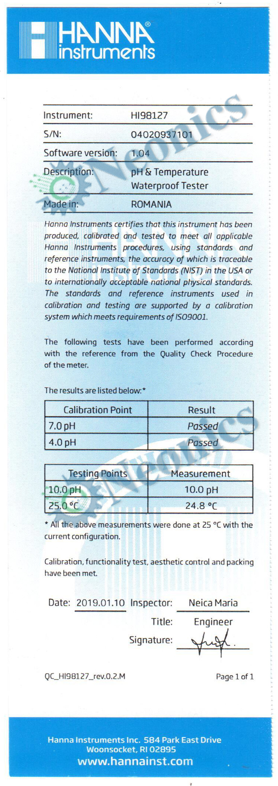 hi98127 certificate
