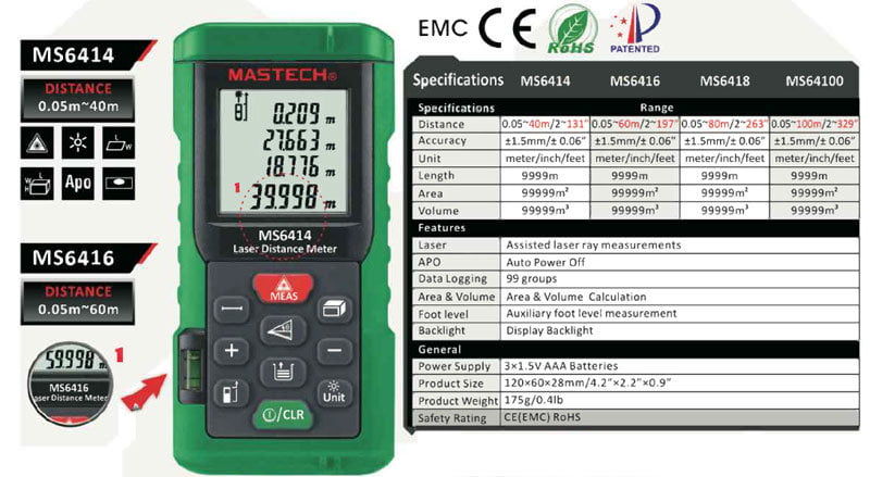 Compare Mastech Laser distance meter
