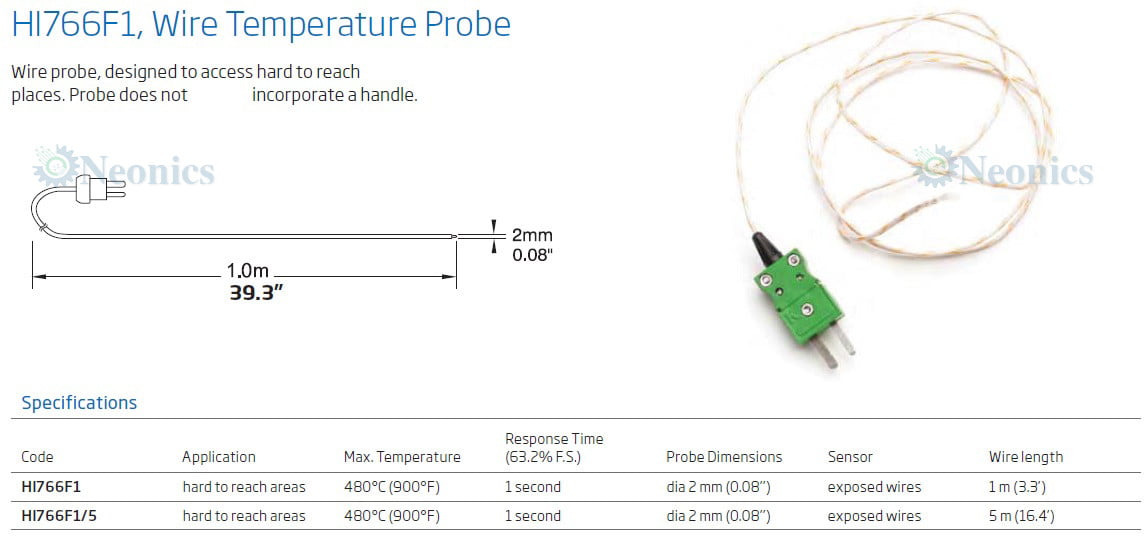 โพรบวัดอุณหภูมิเทอร์โมคัปเปิ้ล (Thermocouple Probe) รุ่น HI766F1