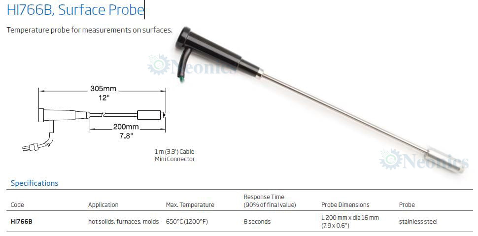 โพรบวัดอุณหภูมิเทอร์โมคัปเปิ้ล (Thermocouple Probe) รุ่น HI766B (Surface Probe)