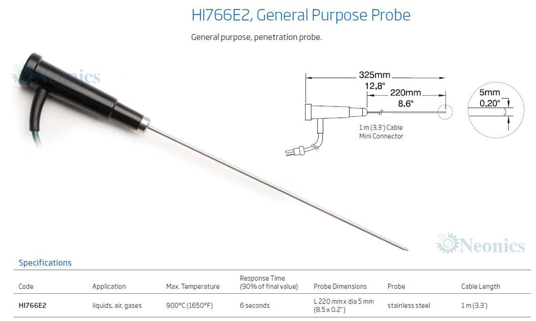 โพรบวัดอุณหภูมิเทอร์โมคัปเปิ้ล (Thermocouple Probe) รุ่น HI766E2
