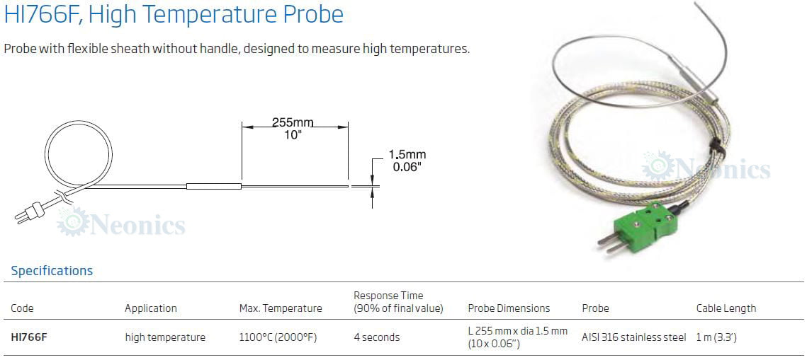 โพรบวัดอุณหภูมิเทอร์โมคัปเปิ้ล (Thermocouple Probe) รุ่น HI766F