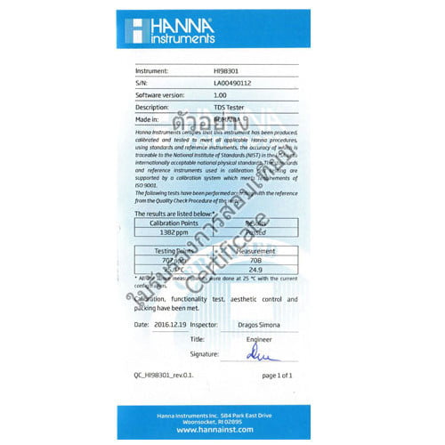 Certificate HI98108